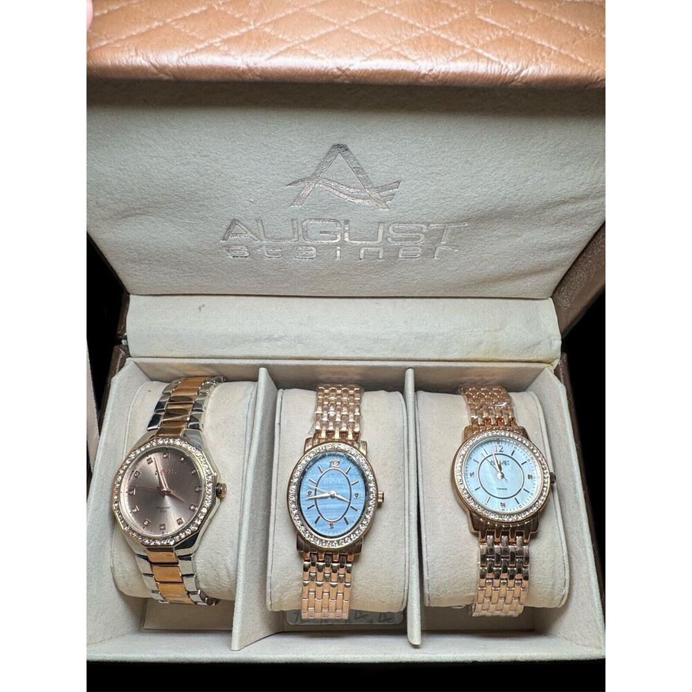 AUGUST STEINER Womens Rose Gold Crystal 3 Watches